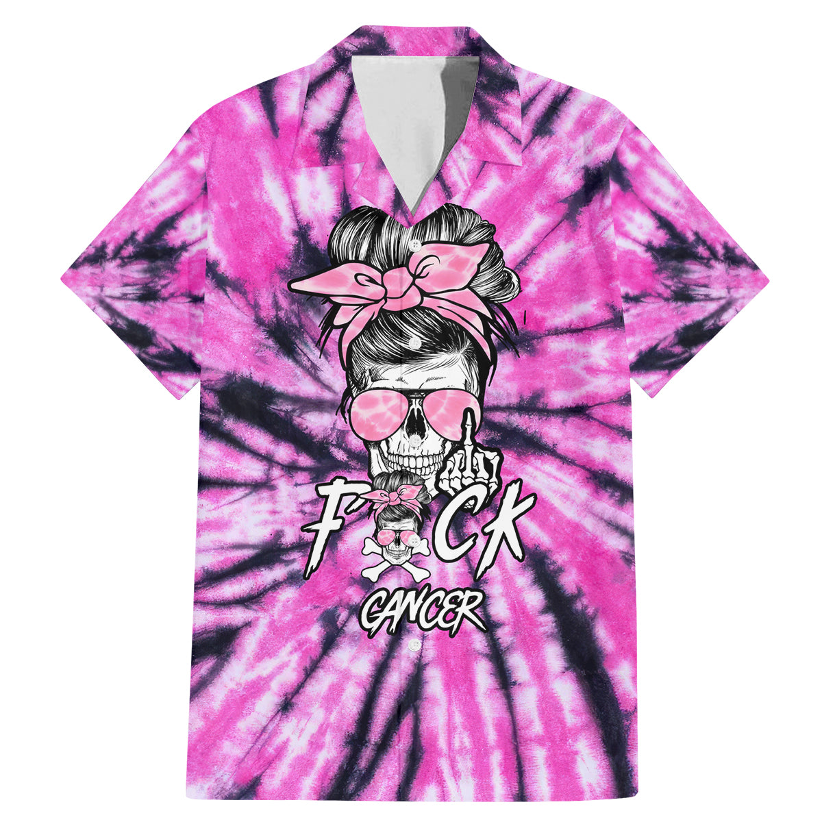 Fcks Cancer Skull Tie Dye Family Matching Mermaid Dress and Hawaiian Shirt - Wonder Print Shop