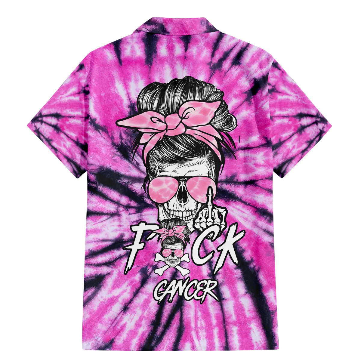 Fcks Cancer Skull Tie Dye Family Matching Mermaid Dress and Hawaiian Shirt - Wonder Print Shop
