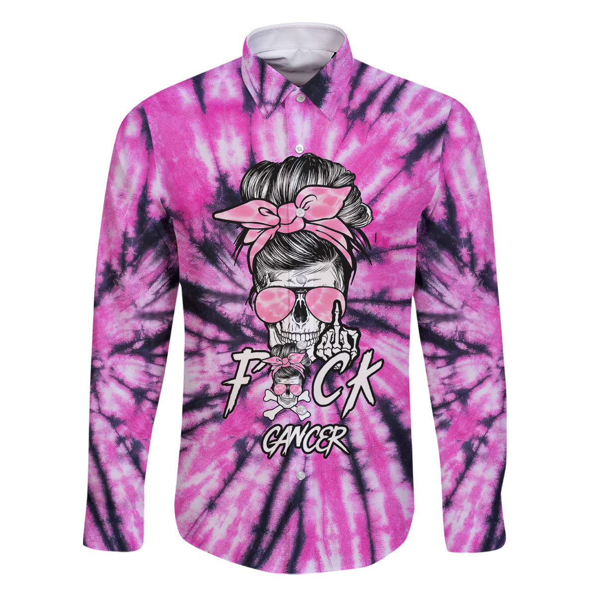 Fcks Cancer Skull Tie Dye Family Matching Mermaid Dress and Hawaiian Shirt - Wonder Print Shop