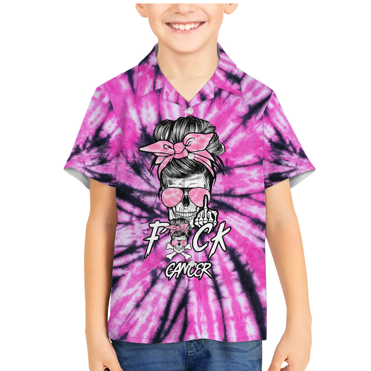 Fcks Cancer Skull Tie Dye Family Matching Mermaid Dress and Hawaiian Shirt - Wonder Print Shop