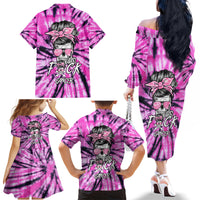 Fcks Cancer Skull Tie Dye Family Matching Off Shoulder Long Sleeve Dress and Hawaiian Shirt - Wonder Print Shop