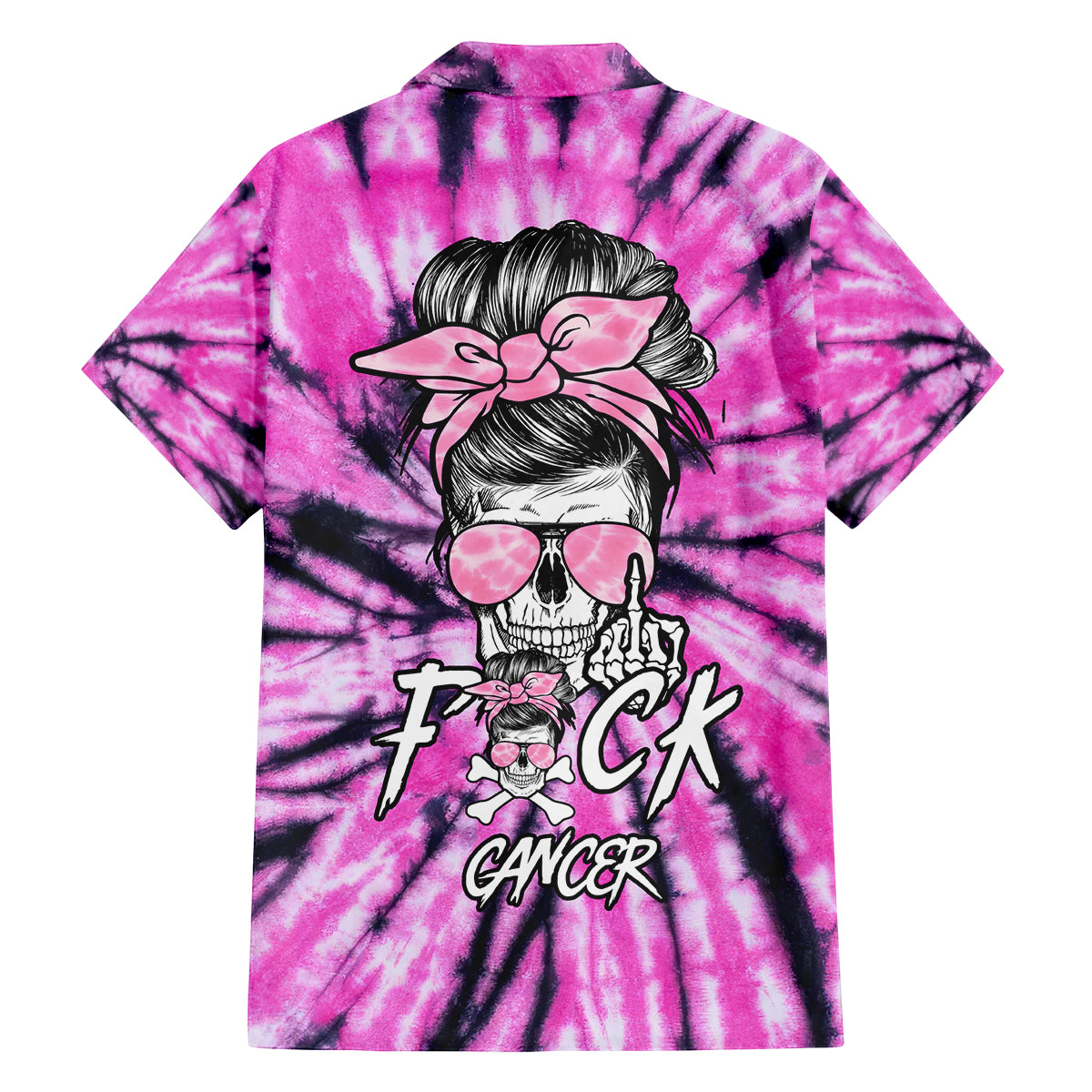 Fcks Cancer Skull Tie Dye Family Matching Puletasi Dress and Hawaiian Shirt - Wonder Print Shop