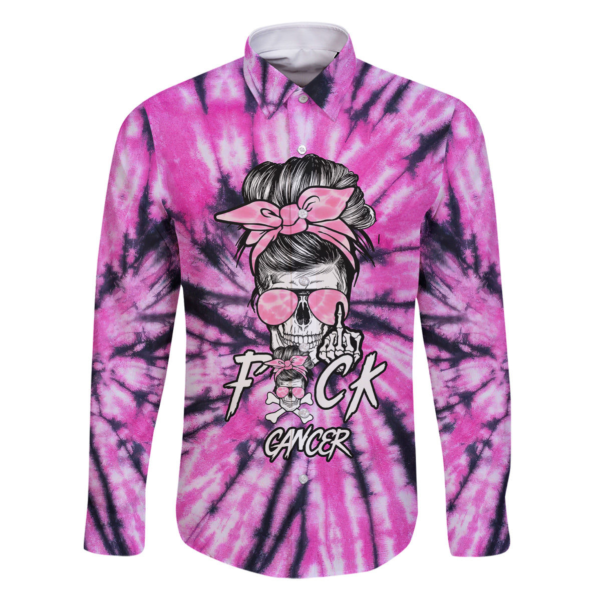 Fcks Cancer Skull Tie Dye Family Matching Puletasi Dress and Hawaiian Shirt - Wonder Print Shop