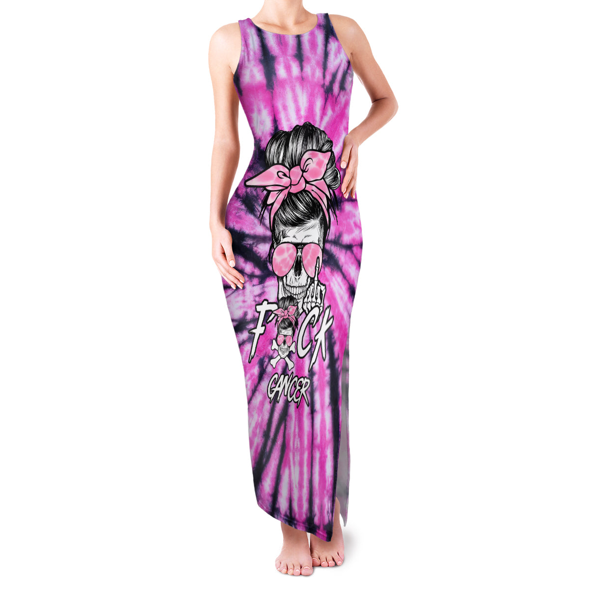 Fcks Cancer Skull Tie Dye Family Matching Tank Maxi Dress and Hawaiian Shirt - Wonder Print Shop
