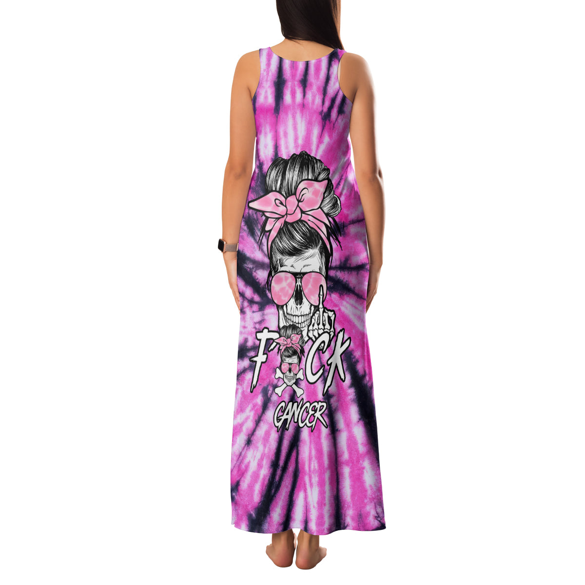 Fcks Cancer Skull Tie Dye Family Matching Tank Maxi Dress and Hawaiian Shirt - Wonder Print Shop