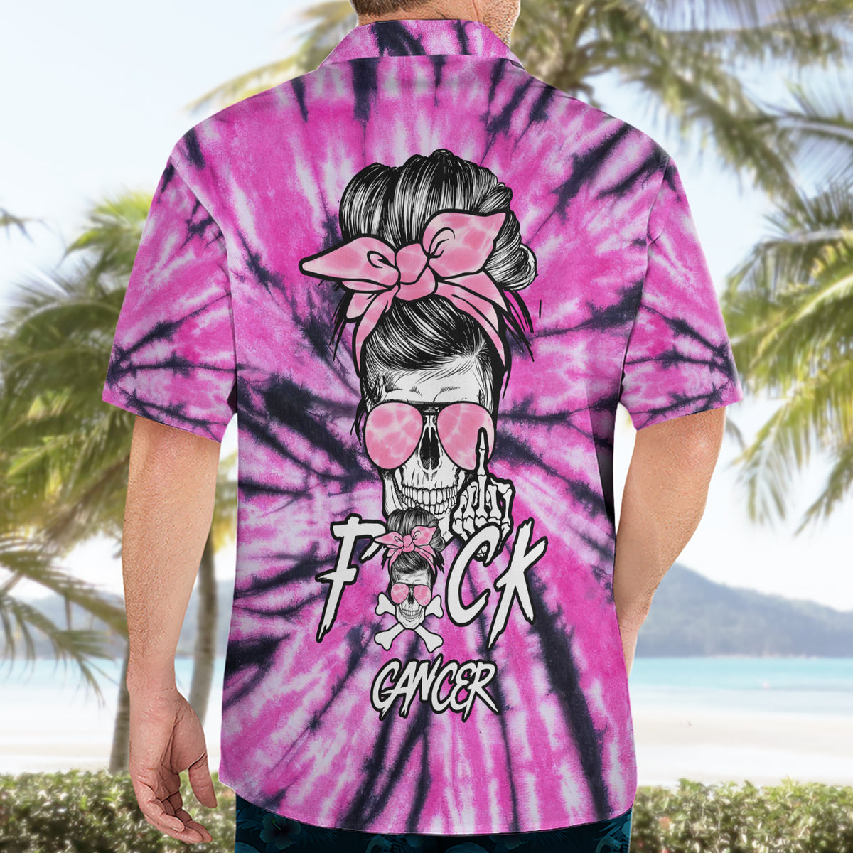 Fcks Cancer Skull Tie Dye Hawaiian Shirt - Wonder Print Shop