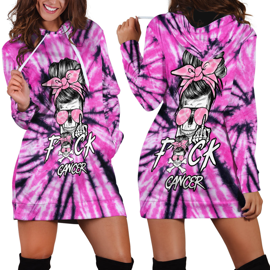 Fcks Cancer Skull Tie Dye Hoodie Dress - Wonder Print Shop