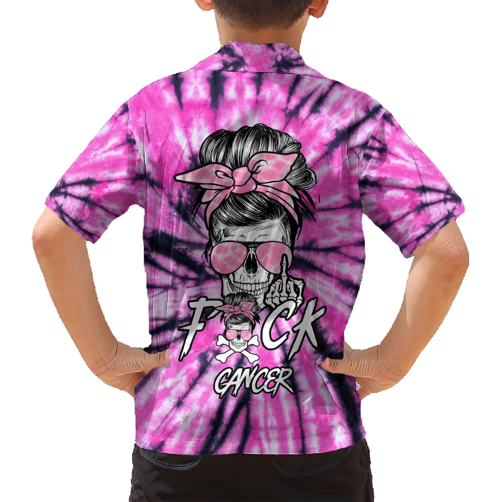 Fcks Cancer Skull Tie Dye Kid Hawaiian Shirt - Wonder Print Shop