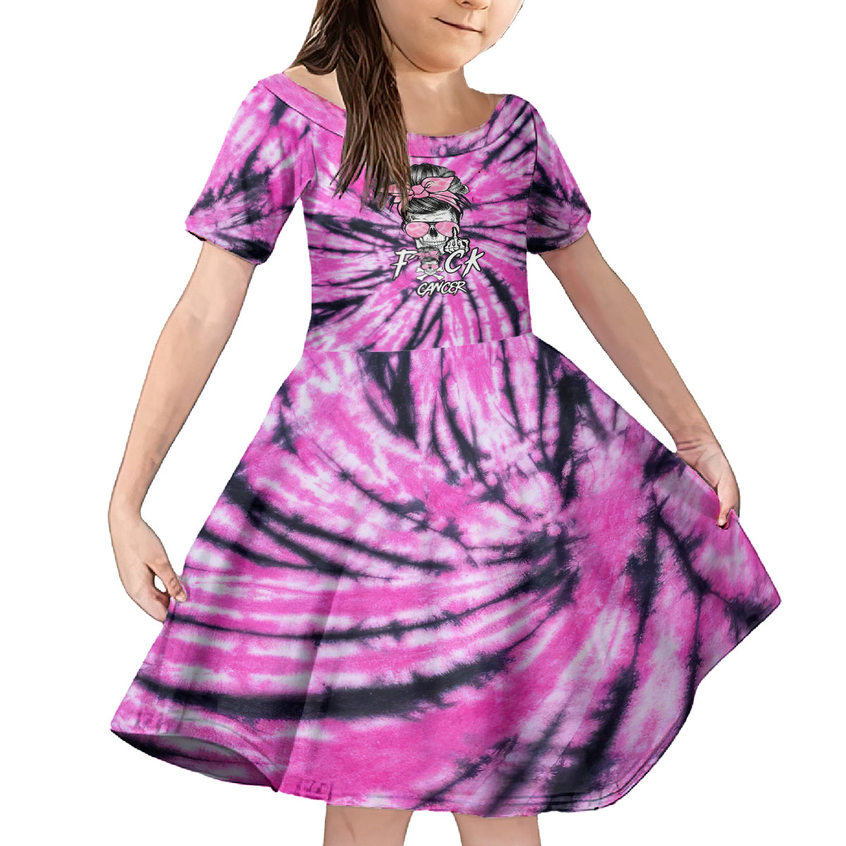 Fcks Cancer Skull Tie Dye Kid Short Sleeve Dress - Wonder Print Shop