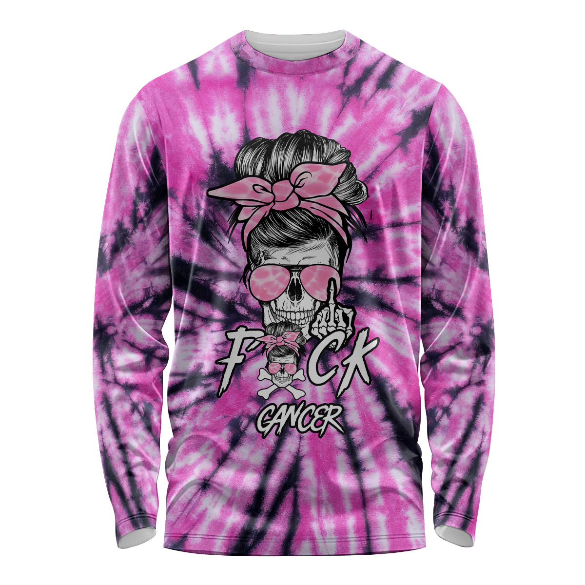 Fcks Cancer Skull Tie Dye Long Sleeve Shirt - Wonder Print Shop