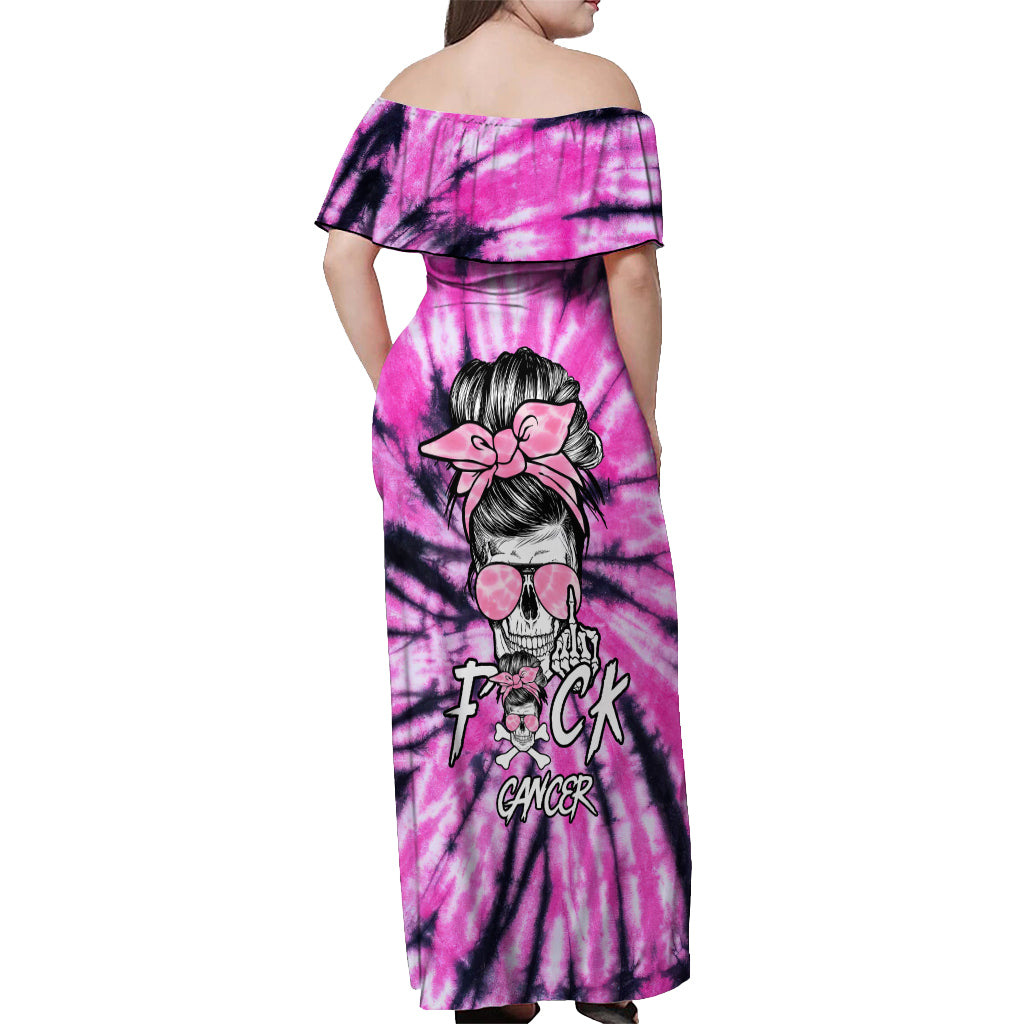 Fcks Cancer Skull Tie Dye Off Shoulder Maxi Dress - Wonder Print Shop