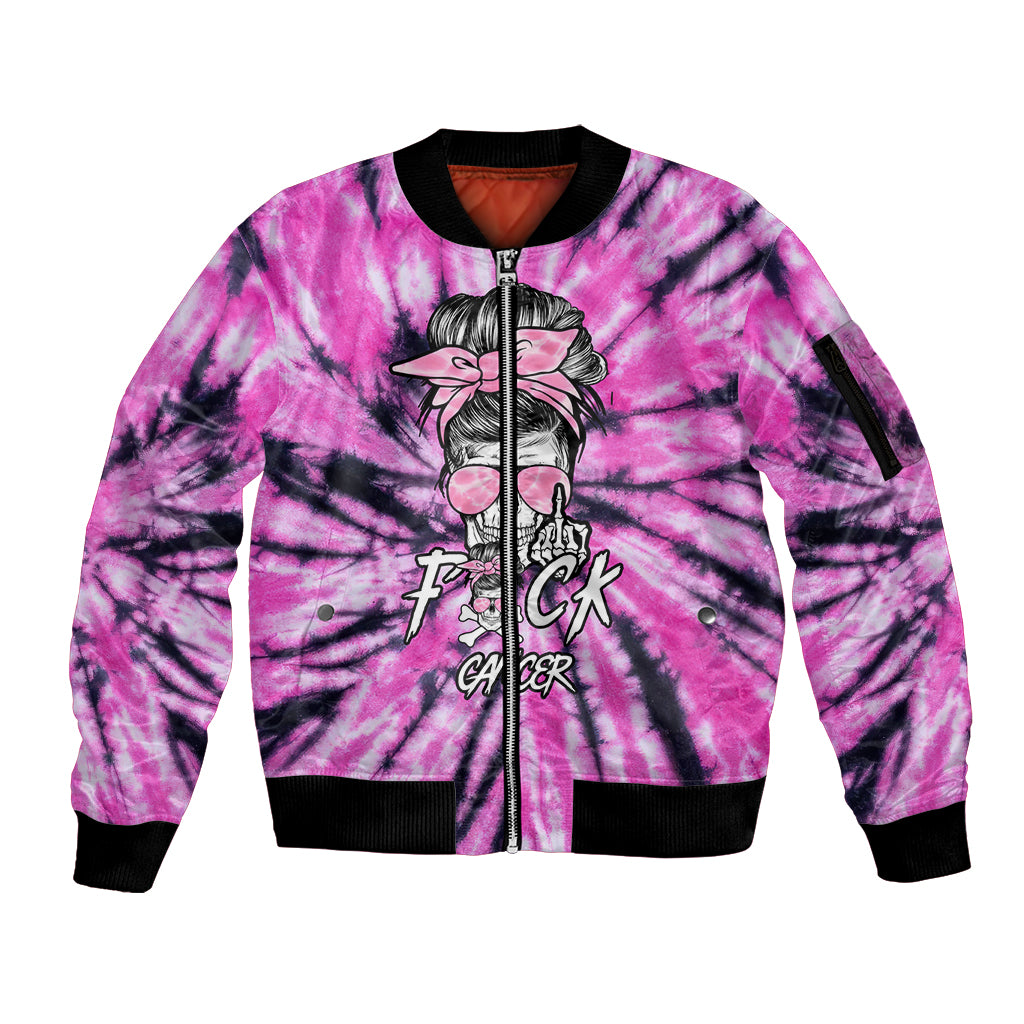 Fcks Cancer Skull Tie Dye Sleeve Zip Bomber Jacket - Wonder Print Shop