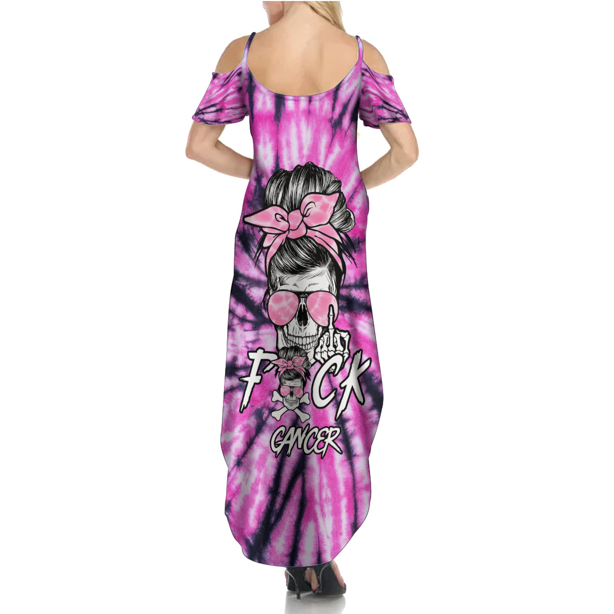 Fcks Cancer Skull Tie Dye Summer Maxi Dress - Wonder Print Shop