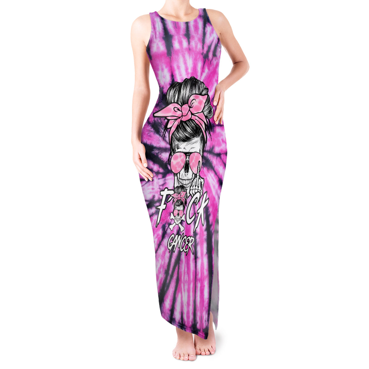 Fcks Cancer Skull Tie Dye Tank Maxi Dress - Wonder Print Shop