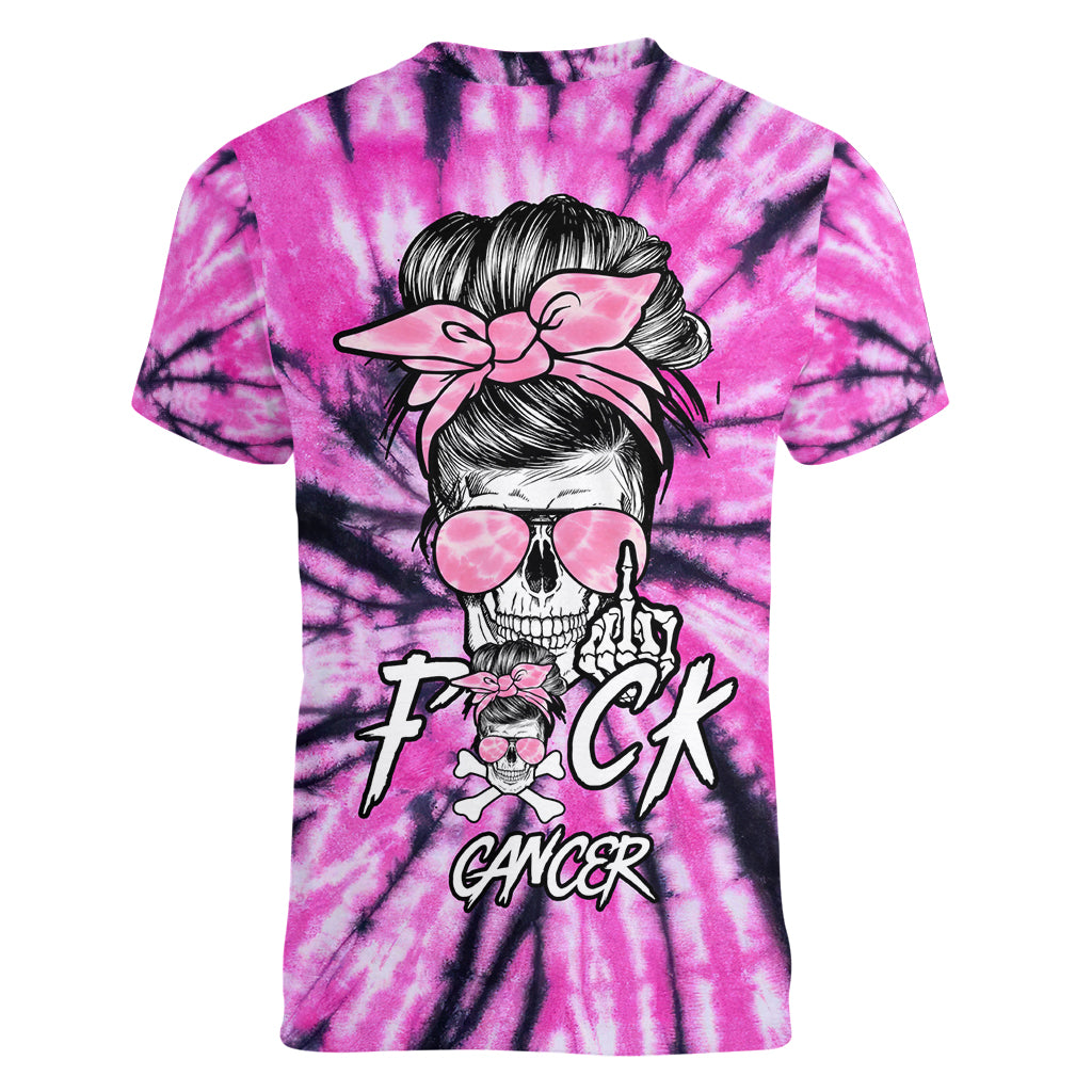 Fcks Cancer Skull Tie Dye Women V Neck T Shirt - Wonder Print Shop