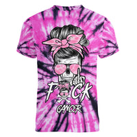 Fcks Cancer Skull Tie Dye Women V Neck T Shirt - Wonder Print Shop