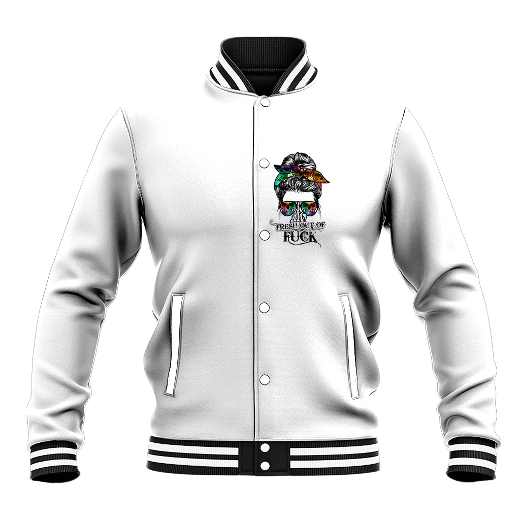 Fresh Out Of Fcks Messy Bun Tie Dye Baseball Jacket - Wonder Print Shop