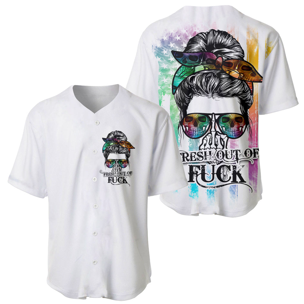 Fresh Out Of Fcks Messy Bun Tie Dye Baseball Jersey - Wonder Print Shop