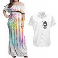Fresh Out Of Fcks Messy Bun Tie Dye Couples Matching Off Shoulder Maxi Dress and Hawaiian Shirt - Wonder Print Shop