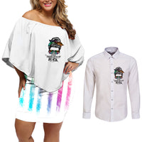 Fresh Out Of Fcks Messy Bun Tie Dye Couples Matching Off Shoulder Short Dress and Long Sleeve Button Shirt - Wonder Print Shop