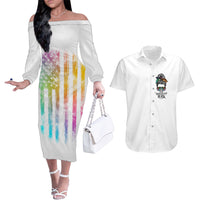 Fresh Out Of Fcks Messy Bun Tie Dye Couples Matching Off The Shoulder Long Sleeve Dress and Hawaiian Shirt - Wonder Print Shop