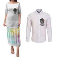 Fresh Out Of Fcks Messy Bun Tie Dye Couples Matching Puletasi Dress and Long Sleeve Button Shirt - Wonder Print Shop