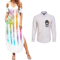 Fresh Out Of Fcks Messy Bun Tie Dye Couples Matching Summer Maxi Dress and Long Sleeve Button Shirt - Wonder Print Shop