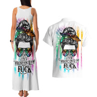 Fresh Out Of Fcks Messy Bun Tie Dye Couples Matching Tank Maxi Dress and Hawaiian Shirt - Wonder Print Shop