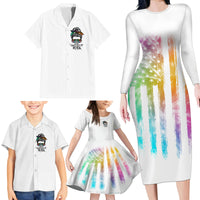 Fresh Out Of Fcks Messy Bun Tie Dye Family Matching Long Sleeve Bodycon Dress and Hawaiian Shirt - Wonder Print Shop