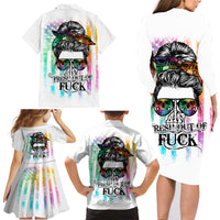 Fresh Out Of Fcks Messy Bun Tie Dye Family Matching Long Sleeve Bodycon Dress and Hawaiian Shirt - Wonder Print Shop