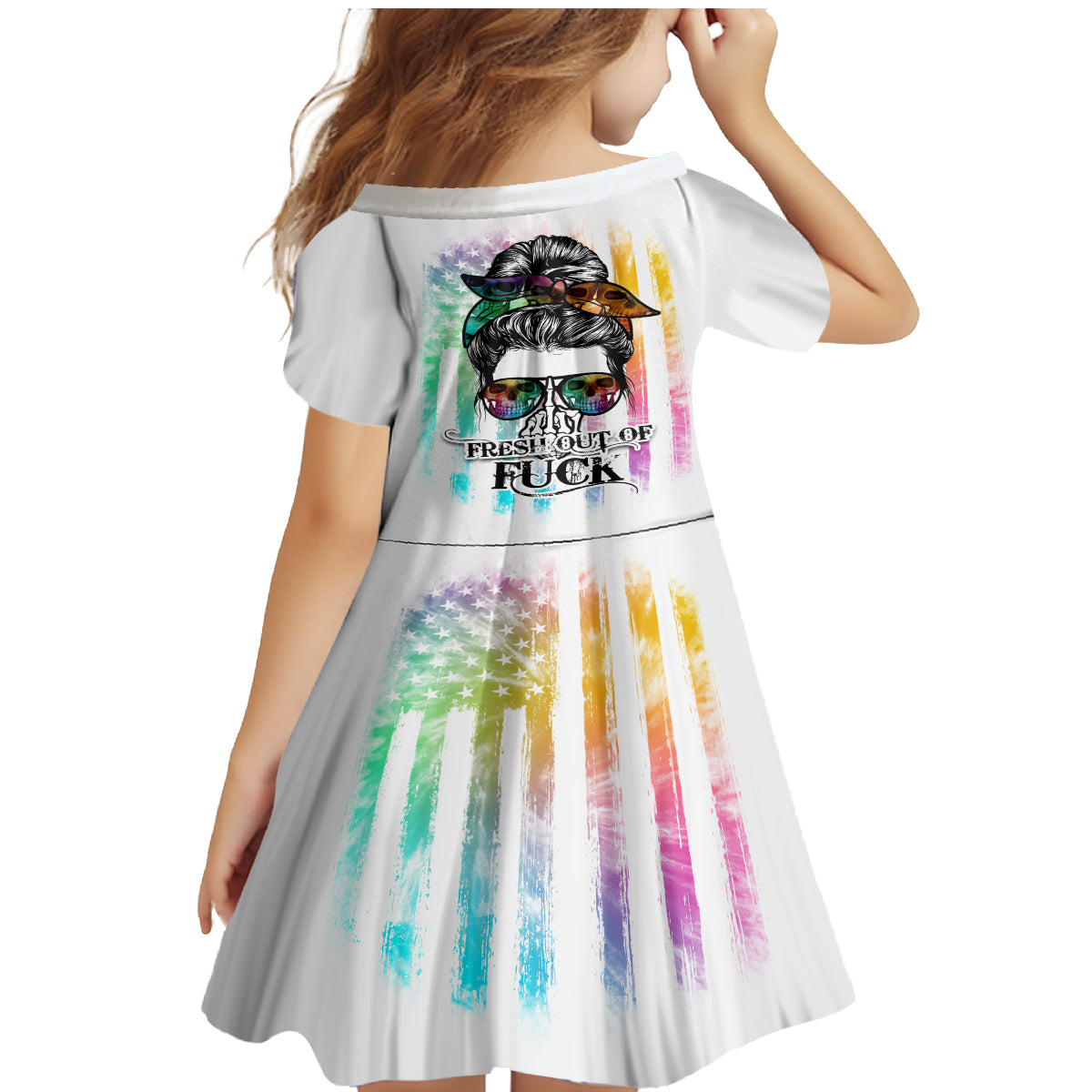 Fresh Out Of Fcks Messy Bun Tie Dye Family Matching Mermaid Dress and Hawaiian Shirt - Wonder Print Shop