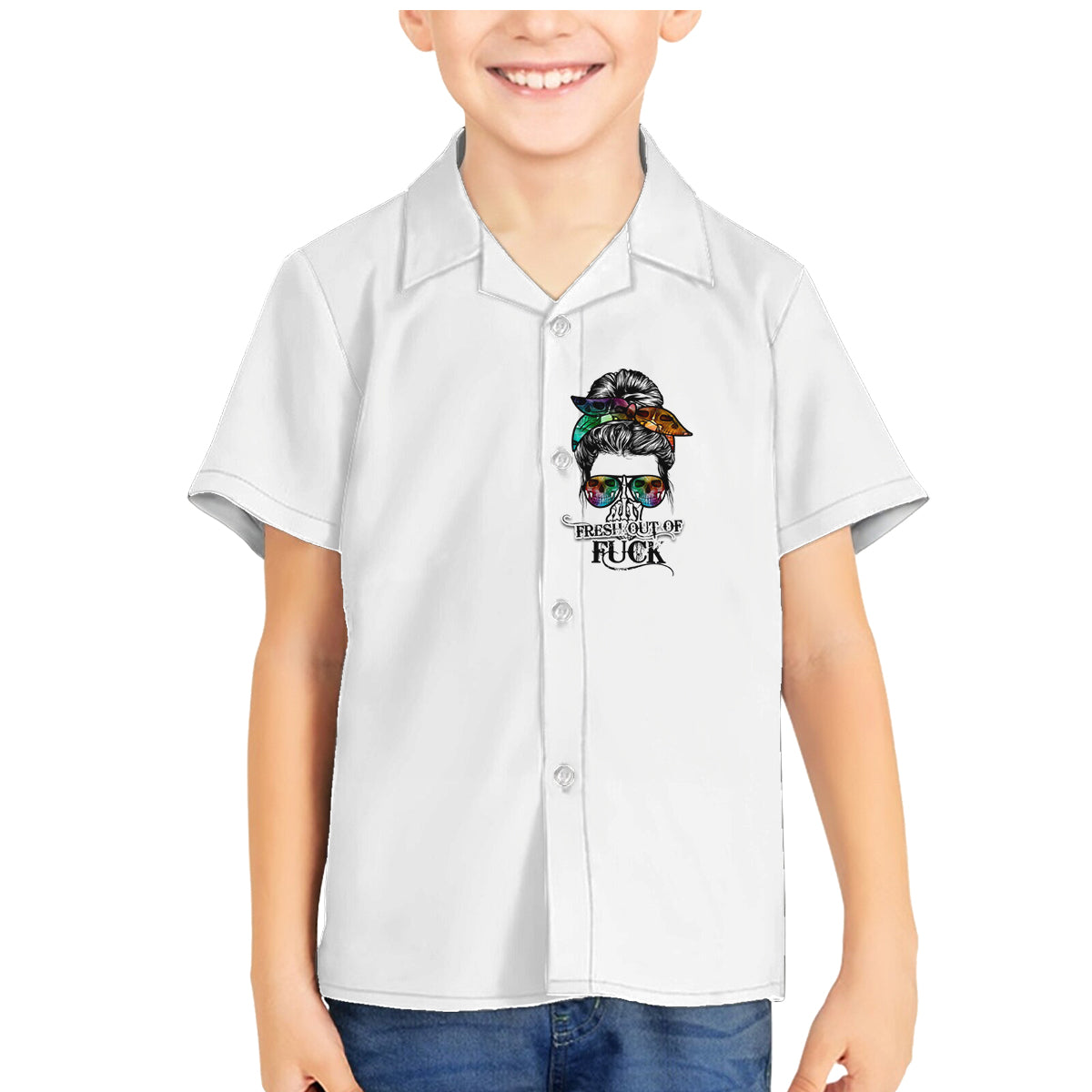 Fresh Out Of Fcks Messy Bun Tie Dye Family Matching Mermaid Dress and Hawaiian Shirt - Wonder Print Shop