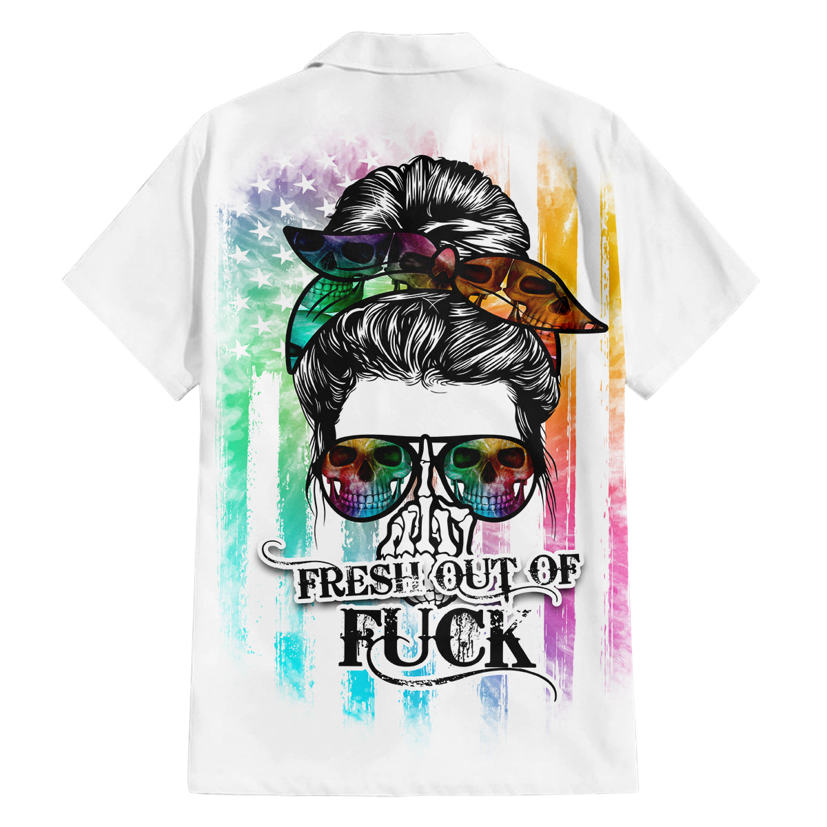 Fresh Out Of Fcks Messy Bun Tie Dye Family Matching Off Shoulder Long Sleeve Dress and Hawaiian Shirt - Wonder Print Shop