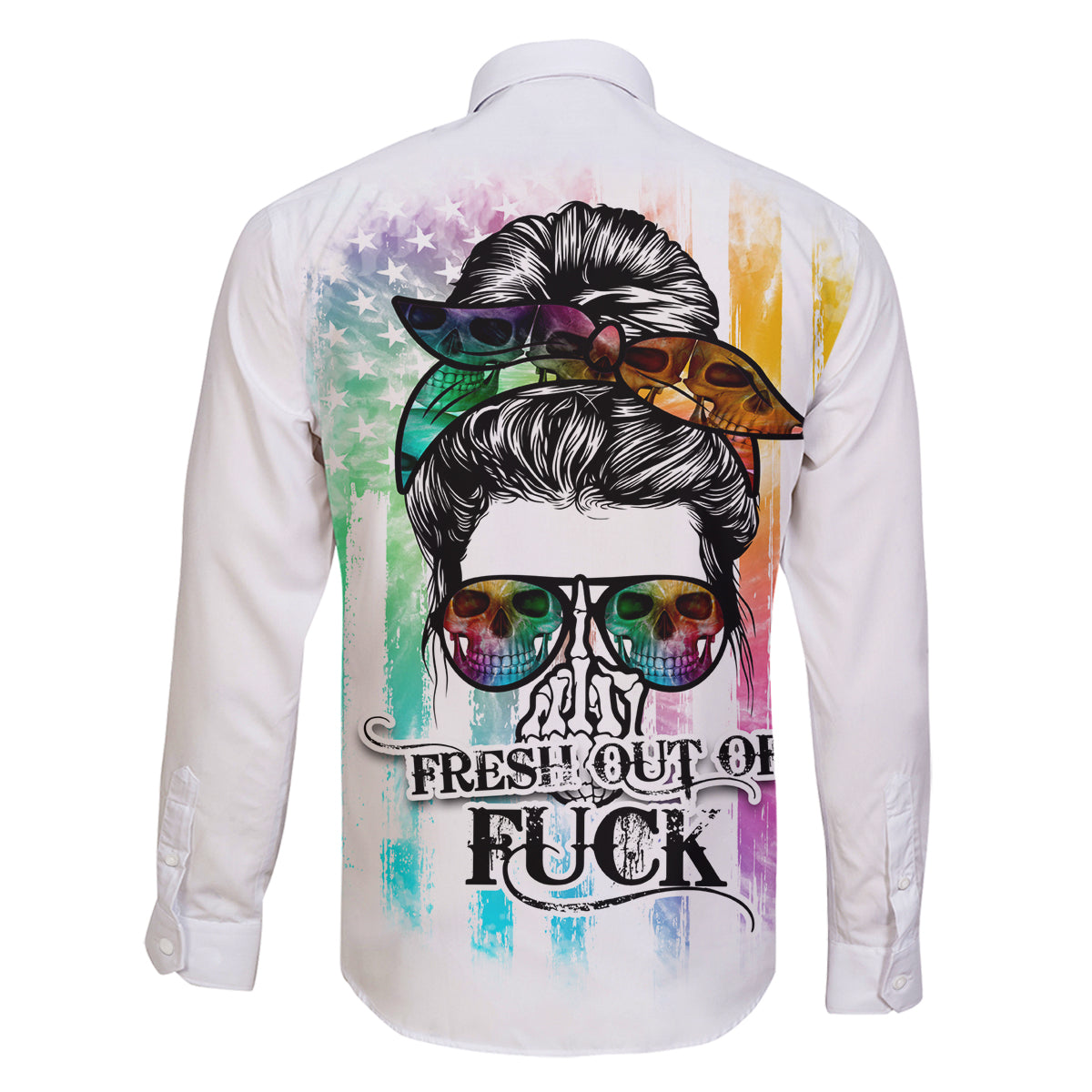 Fresh Out Of Fcks Messy Bun Tie Dye Family Matching Off Shoulder Long Sleeve Dress and Hawaiian Shirt - Wonder Print Shop