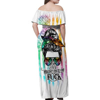 Fresh Out Of Fcks Messy Bun Tie Dye Family Matching Off Shoulder Maxi Dress and Hawaiian Shirt - Wonder Print Shop