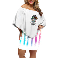 Fresh Out Of Fcks Messy Bun Tie Dye Family Matching Off Shoulder Short Dress and Hawaiian Shirt - Wonder Print Shop