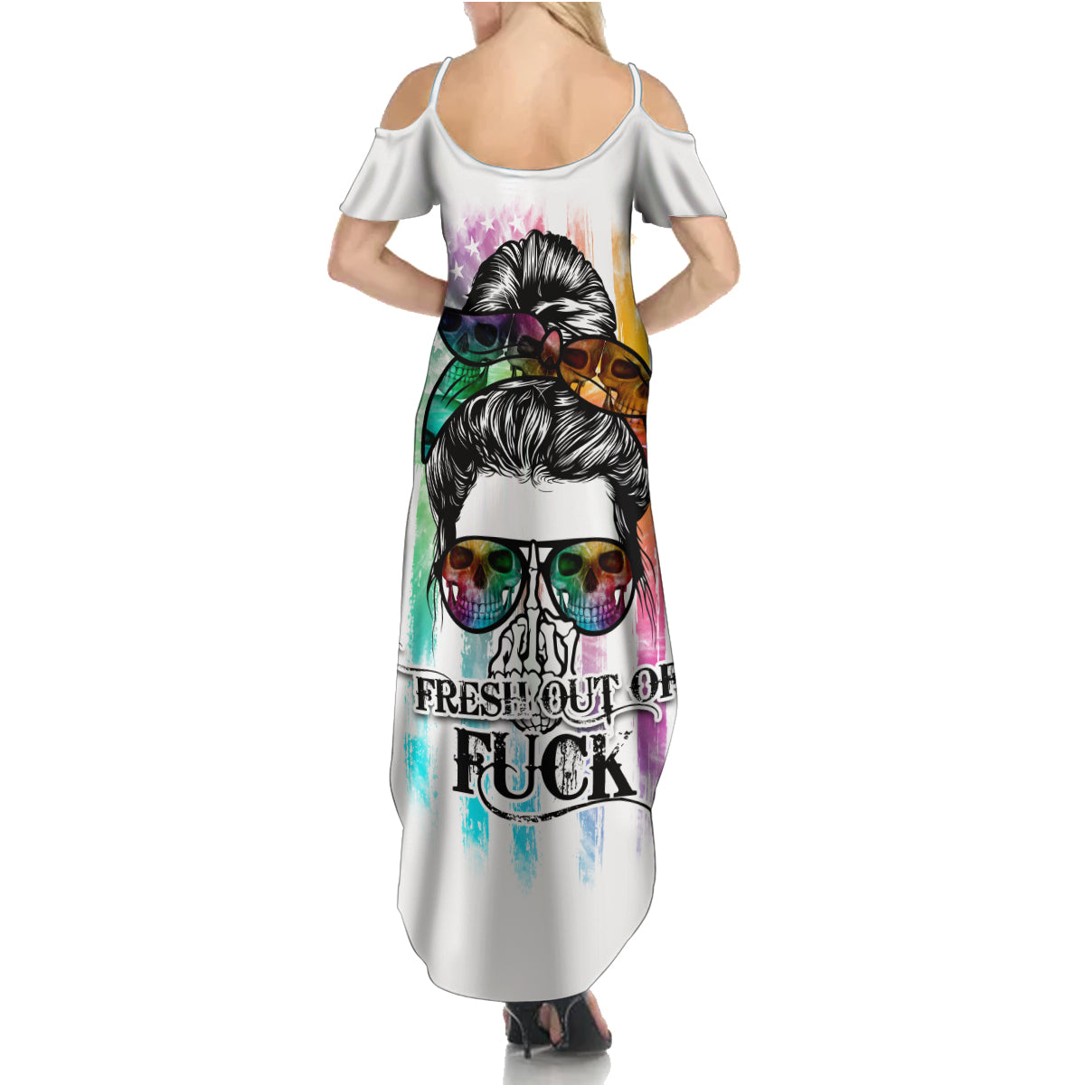 Fresh Out Of Fcks Messy Bun Tie Dye Family Matching Summer Maxi Dress and Hawaiian Shirt - Wonder Print Shop