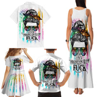 Fresh Out Of Fcks Messy Bun Tie Dye Family Matching Tank Maxi Dress and Hawaiian Shirt - Wonder Print Shop