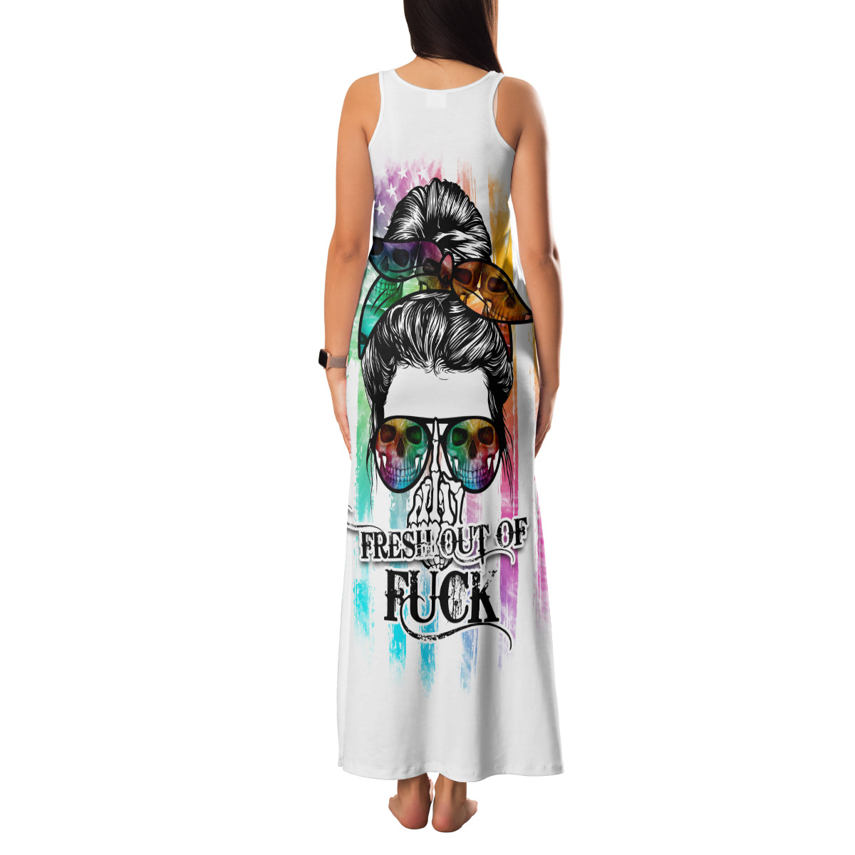 Fresh Out Of Fcks Messy Bun Tie Dye Family Matching Tank Maxi Dress and Hawaiian Shirt - Wonder Print Shop