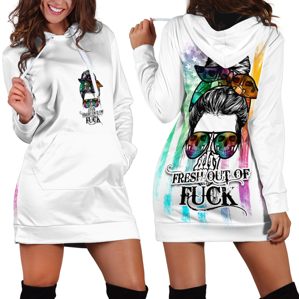 Fresh Out Of Fcks Messy Bun Tie Dye Hoodie Dress - Wonder Print Shop
