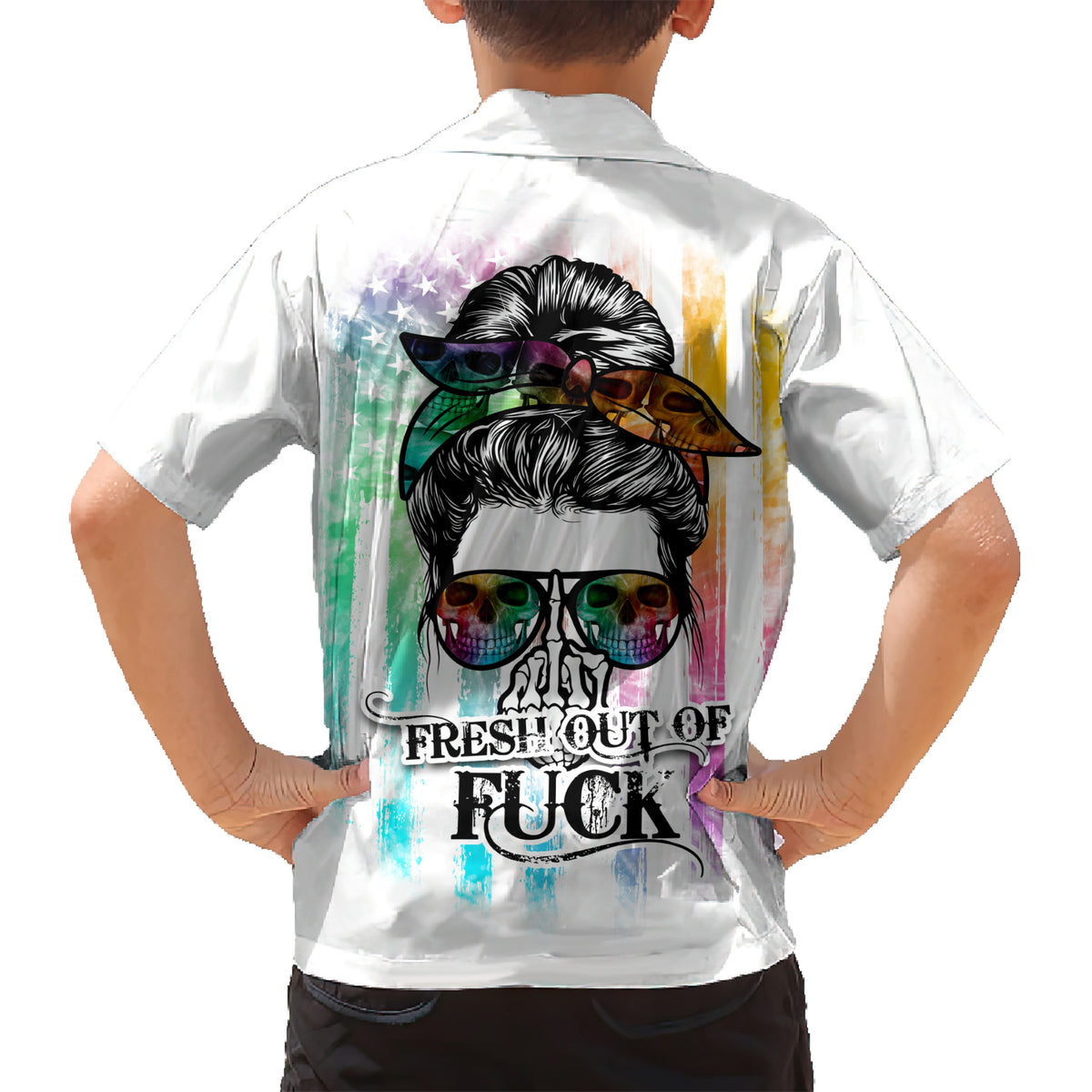 Fresh Out Of Fcks Messy Bun Tie Dye Kid Hawaiian Shirt - Wonder Print Shop