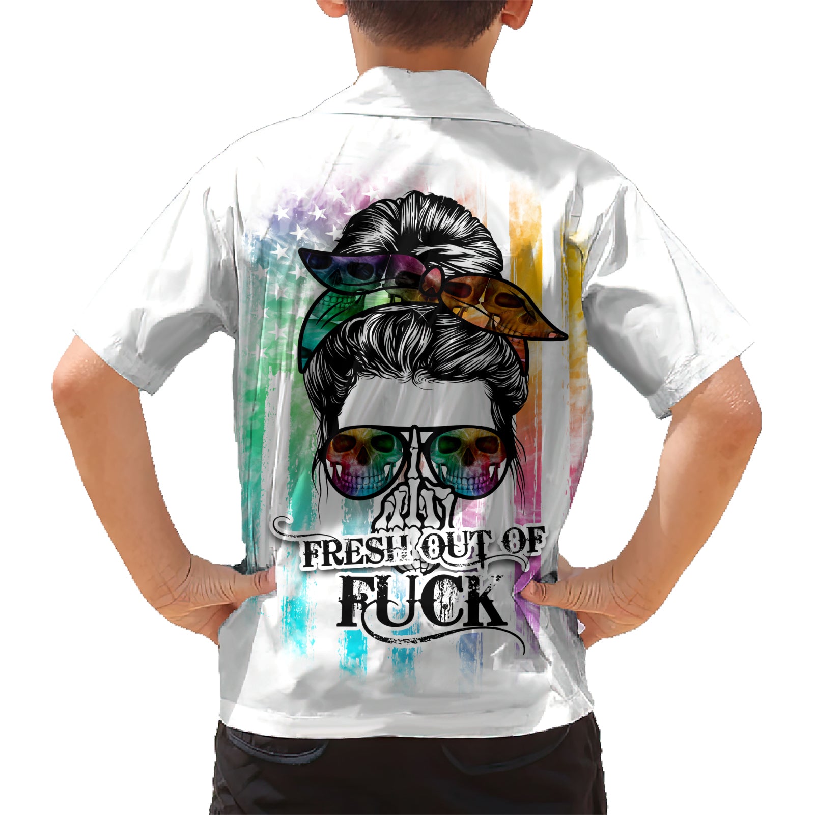 Fresh Out Of Fcks Messy Bun Tie Dye Kid Hawaiian Shirt - Wonder Print Shop