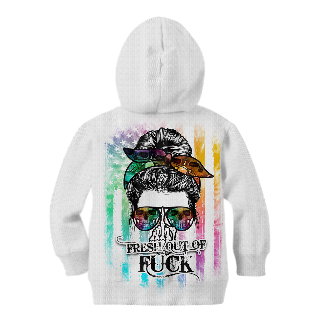 Fresh Out Of Fcks Messy Bun Tie Dye Kid Hoodie - Wonder Print Shop