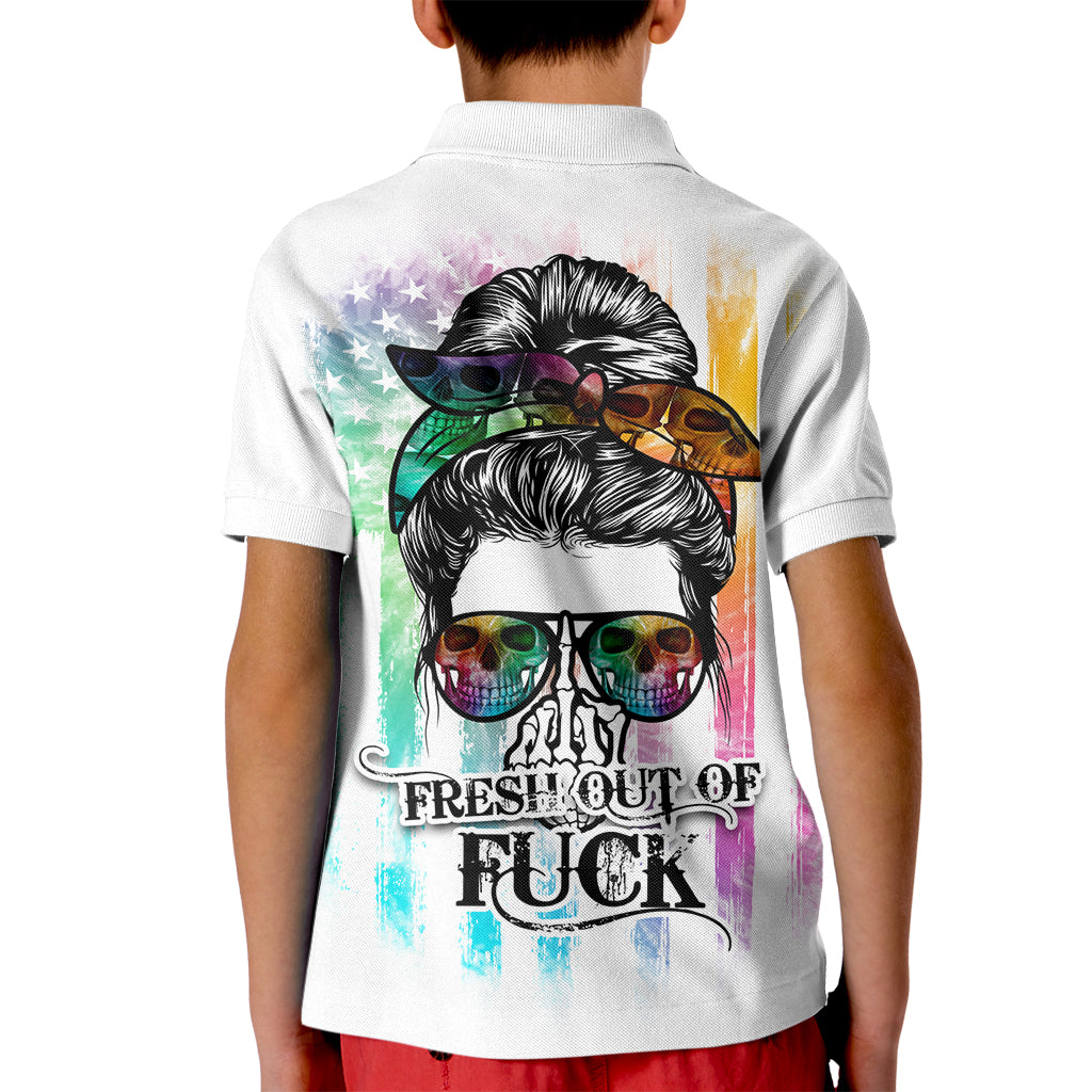 Fresh Out Of Fcks Messy Bun Tie Dye Kid Polo Shirt - Wonder Print Shop
