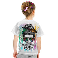 Fresh Out Of Fcks Messy Bun Tie Dye Kid T Shirt - Wonder Print Shop