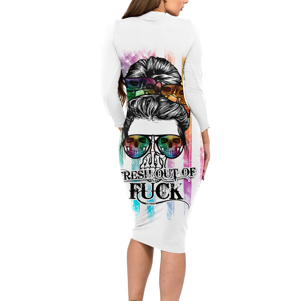 Fresh Out Of Fcks Messy Bun Tie Dye Long Sleeve Bodycon Dress - Wonder Print Shop