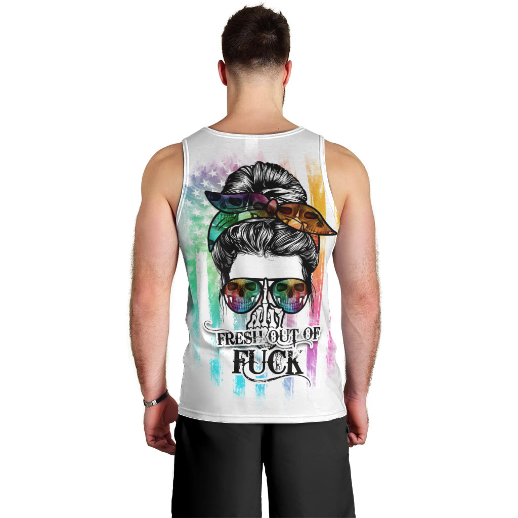 Fresh Out Of Fcks Messy Bun Tie Dye Men Tank Top - Wonder Print Shop