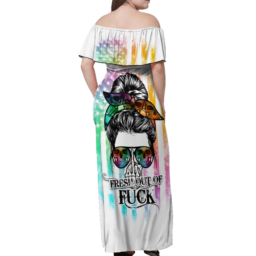 Fresh Out Of Fcks Messy Bun Tie Dye Off Shoulder Maxi Dress - Wonder Print Shop