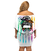 Fresh Out Of Fcks Messy Bun Tie Dye Off Shoulder Short Dress - Wonder Print Shop