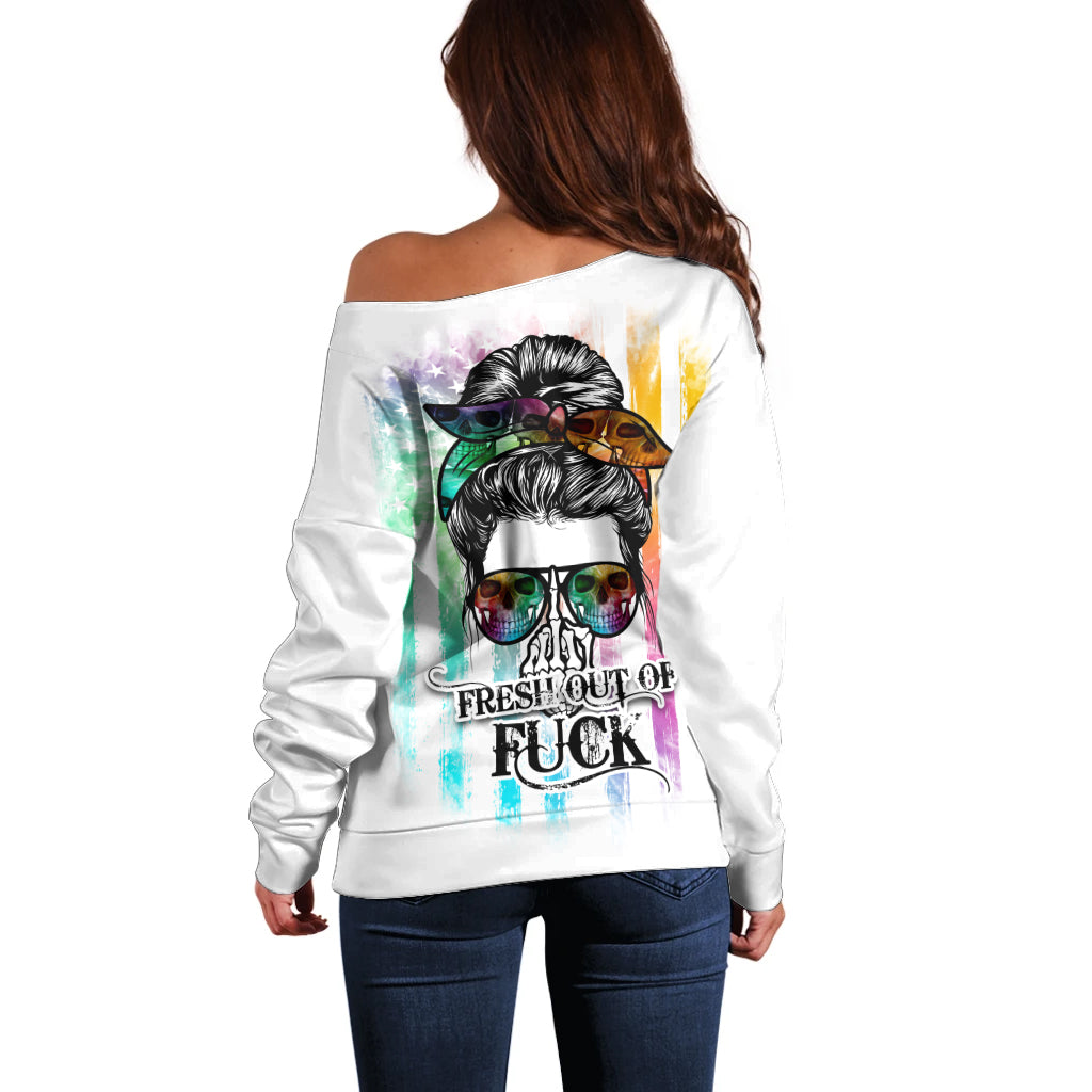 Fresh Out Of Fcks Messy Bun Tie Dye Off Shoulder Sweater - Wonder Print Shop